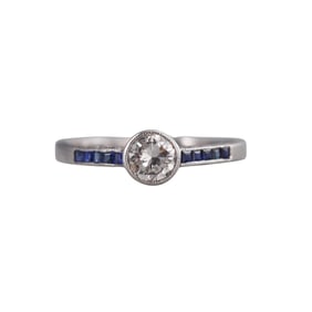 Art Deco Platinum Sapphire Diamond Engagement Ring