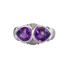 14k Gold Amethyst Diamond Ring
