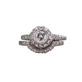 Mid Century Platinum 18k Gold Diamond Wedding Engagement Ring Setting Set