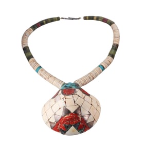 Santa Domingo Pueblo Shell Turquoise Coral Necklace