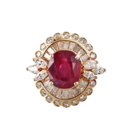 18k Yellow Gold Diamond Ruby Cocktail Ring