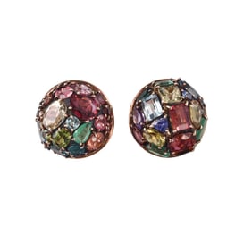 Marilyn Cooperman 18k Gold Silver Multi Gemstone Cocktail Earrings