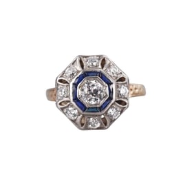 Art Deco 14k Gold Diamond Sapphire Ring