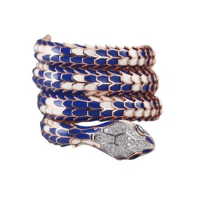 Alexis NY 18k Rose Gold Silver Enamel Diamond Snake Wrap Watch Bracelet