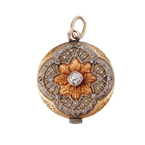 Antique Edwardian 18k Gold Platinum Diamond Pocket Watch Pendant