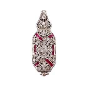 Art Deco Platinum Diamond Ruby Watch Pendant