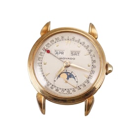 1940's Movado "Boy's Size" Celestograf Triple Date Moonphase Cal. 473 18k Gold Watch 4923