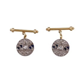 Antique Edwardian Platinum 14k Gold DIamond Sapphire Cufflinks