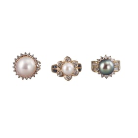 14k 18k Gold Pearl Diamond Sapphire Ring Lot of 3