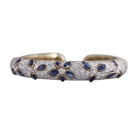 Rothschild 8k Gold Diamond Sapphire Cuff Bracelet