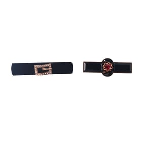 Antique Victorian 14k Gold Onyx Garnet Seed Pearl Buckle Brooch Lot of 2