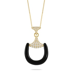 Doves Doron Paloma Diamond Gold Onyx Horsebit Pendant
