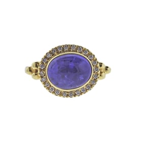 Maz Tanzanite Cabochon Diamond Gold Ring