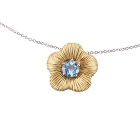 Pasquale Bruni 18k Gold Blue Topaz Flower Pendant Necklace