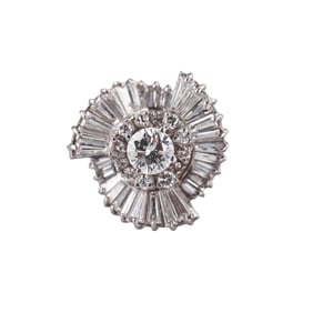 Mid Century Platinum Diamond Ballerina Ring