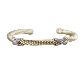David Yurman 14k Gold Diamond X Cable Cuff Bracelet