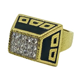 David Webb Diamond Enamel 18k Gold Ring