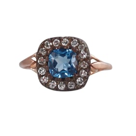 14k Gold Silver Blue Stone Diamond Ring