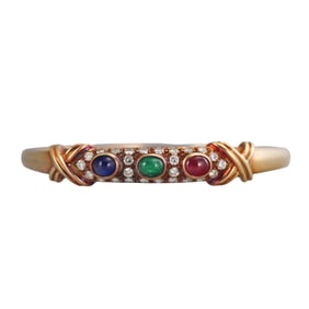 1980s 18k Gold Diamond Ruby Sapphire Emerald Bangle Bracelet
