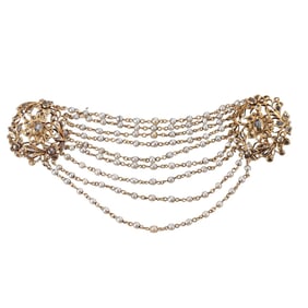 Antique 22k Gold Rose Cut Diamond Pearl Multi Chain Brooch Pin