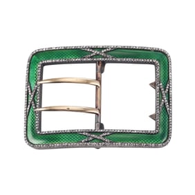 Signed Cartier Art Deco Silver Gold Enamel Diamond Buckle