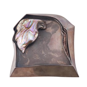 1970s Modernist Sterling Abalone Photo Etching Brooch Pin