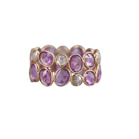 18k Gold 5.54ctw No Heat Pink Sapphire Diamond Band Ring