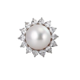 Platinum 13.9mm South Sea Pearl 3.00ctw Diamond Cocktail Ring