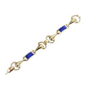 Gucci Vintage 18k Gold Blue Enamel Horsebit Bracelet
