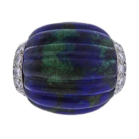 David Webb Azurite Diamond 18k Gold Platinum Ring