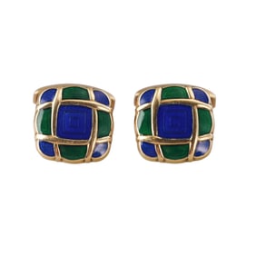 Deakin & Francis 18k Gold Blue Green Enamel Cufflinks