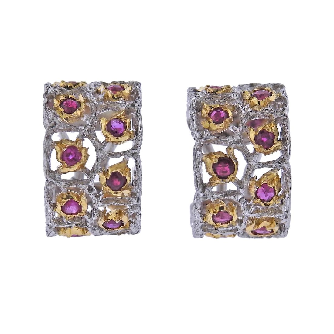 Buccellati Two Color Gold Ruby Wide Hoop Earrings (1 of 4)