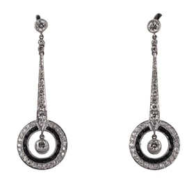 Platinum Diamond Onyx Drop Earrings