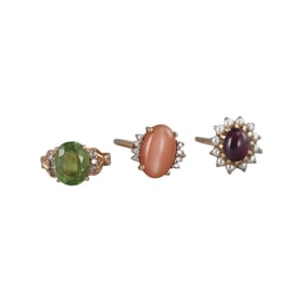 14k Gold Gemstone Diamond Ring Lot of 3