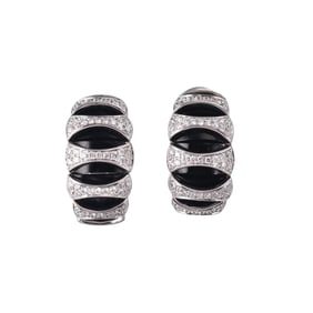 Simon G 18k Gold Diamond Onyx Half Hoop Earrings