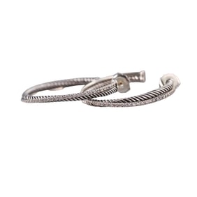 David Yurman Silver Diamond Crossover Cable Hoop Earrings