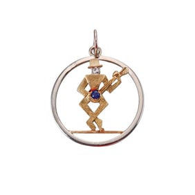 Retro 18k Gold Diamond Sapphire Charm Pendant