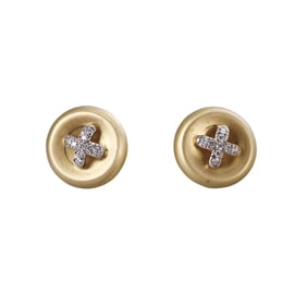 Maz 18k Gold Diamond Button Earrings