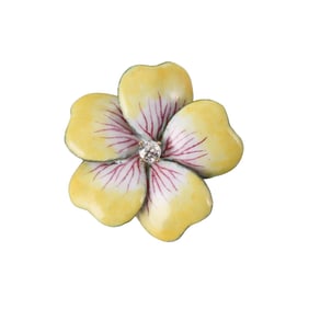 Antique 14k Gold Diamond Enamel Pansy Flower Brooch Pendant