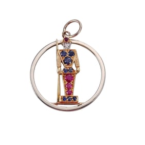 Retro 18k Gold Diamond Ruby Sapphire Charm Pendant