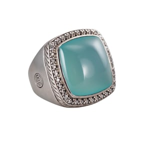 David Yurman Large Albion Chalcedony Diamond Silver Ring