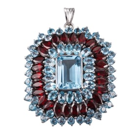 Sterling Silver Garnet Blue Topaz Large Pendant