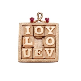 Dankner 1960s 14k Gold Ruby I Love You Puzzle Pendant Charm