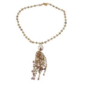 Mallary Marks 22k Gold Green Sapphire Pearl Tassel Necklace