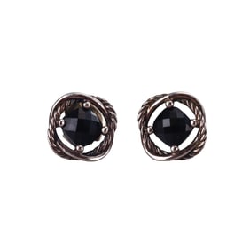 David Yurman Infinity Silver Onyx Stud Earrings