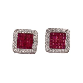 18k Gold Diamond Invisible Set Ruby Cufflinks