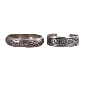 Native American Navajo Wilbur Tracy Sterling Silver Bracelet Lot of 2