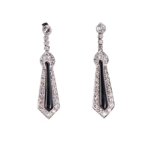 18k Gold Diamond Onyx Drop Earrings