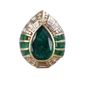 18k Gold Diamond Emerald Cocktail Ring
