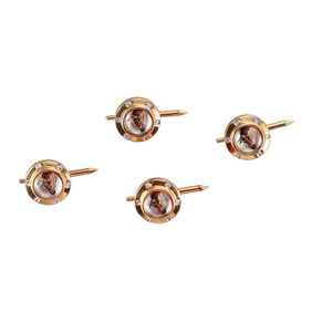 18k Gold Reverse Painting Horse Equestrian Diamond Button Stud Set of 4